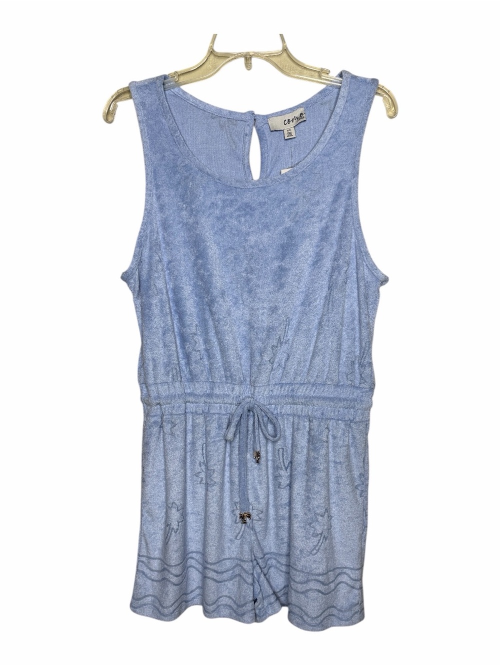 Como Sleep Light Blue Sleeveless Terry Cloth Sleep Romper
